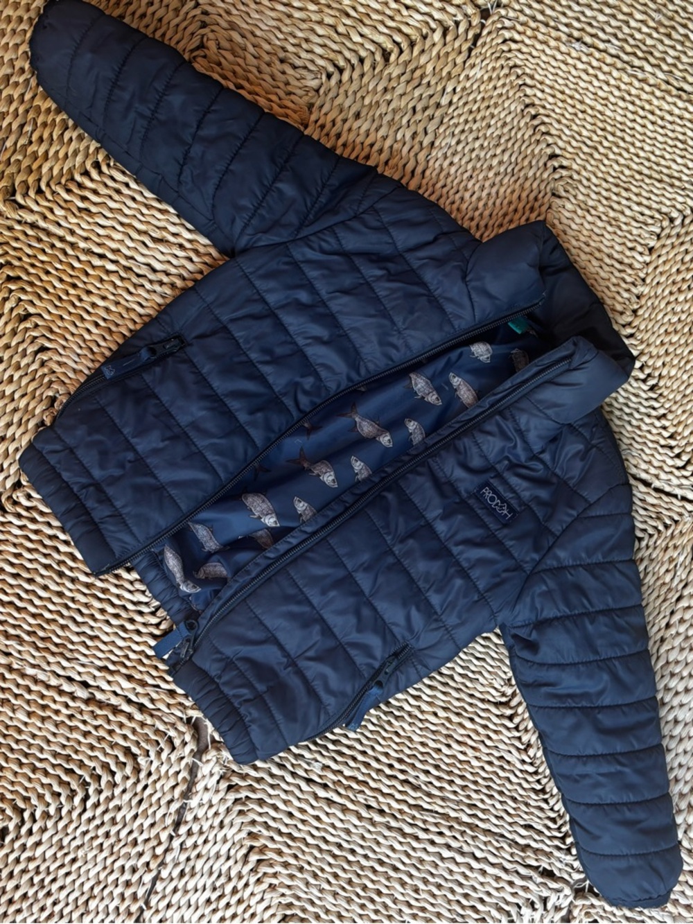 Prodoh Kids Navy Quilted Puffer Jacket with Fish-Print Lining